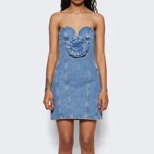 MAGDA BUTRYM Denim Bustier Mini Dress With 3d Flower